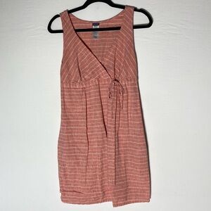 Patagonia Coral Pink Striped Hemp Organic Cotton Faux Wrap Dress 6 Granola Girl